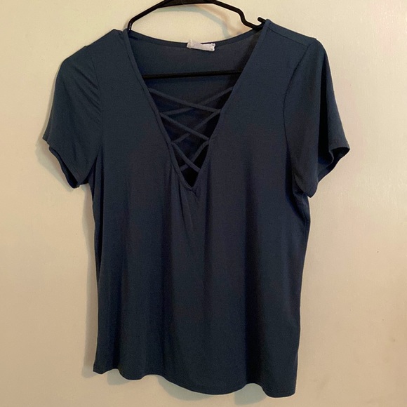 Cross Neck V Neck Tee - Picture 1 of 2